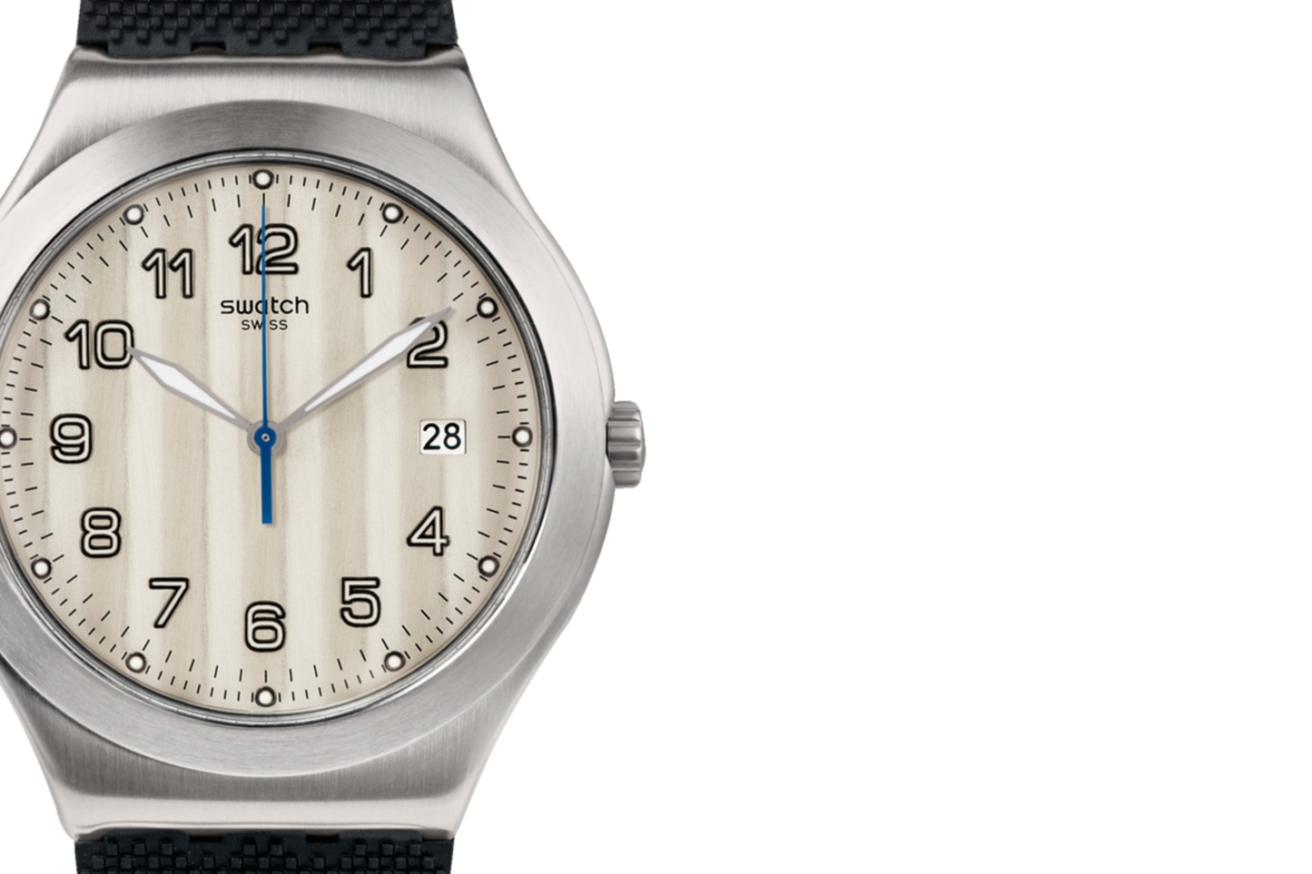 SWATCH YWS437 BLACK RUBBER BAND SILVER DIAL FOR MEN