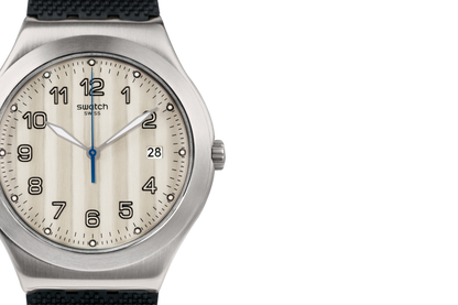 SWATCH YWS437 BLACK RUBBER BAND SILVER DIAL FOR MEN