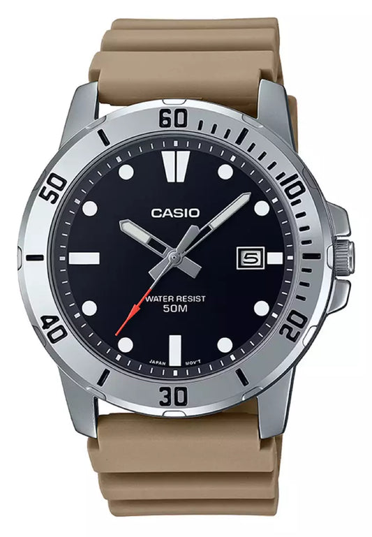 Casio MTP-VD01-5E Beige Resin Black Dial Analog Quartz Sporty Men's Casual Watch
