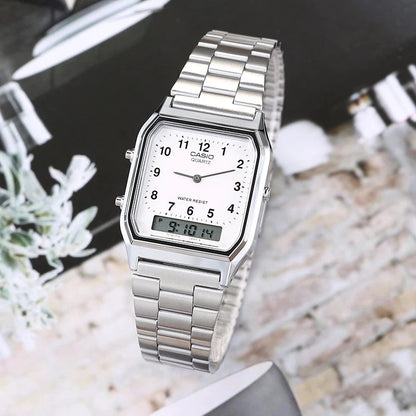 Casio AQ-230A-7B Vintage Series Analog Digital White Dial Stainless Steel Watch
