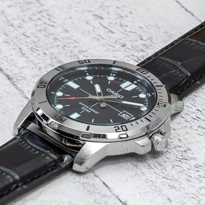 Casio Analog With Date Black Leather Black Dial for Men