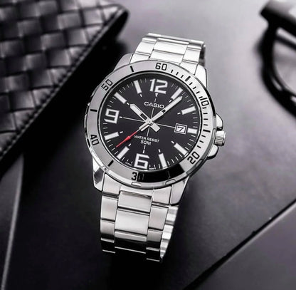 Casio MTP-VD01D-1BV Men's Enticer Stainless Steel Black Dial Casual Analog