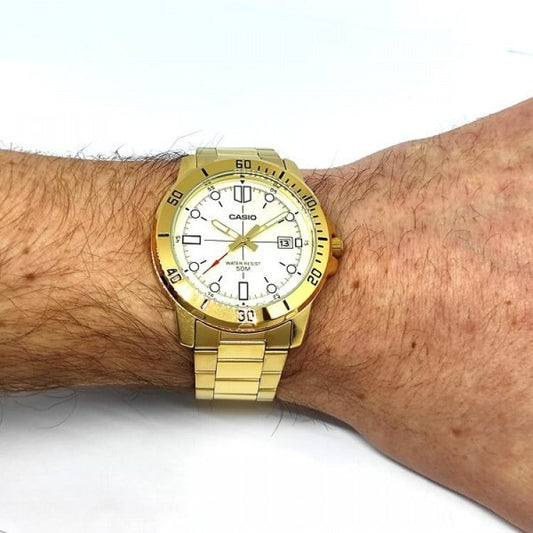 Casio Stainless Steel Strap Mens Gold Analog MTP-VD01G-9E