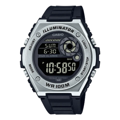 Casio Mens Digital 100M Watch MWD-100H-1B Black/Silver
