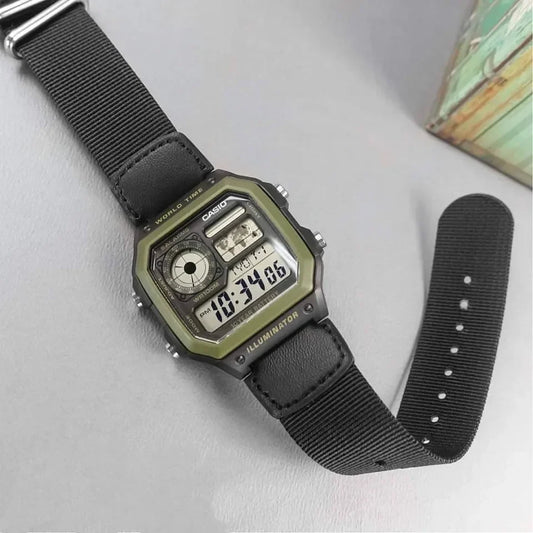 Casio Classic Digital Black Cloth For Men AE-1200WHB-1B