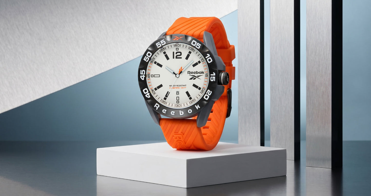 Reebok RV-EMB-G3-PAIO-1B Orange Rubber Band White Dial For Men