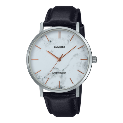 Casio MTP-VT01LM-1A Orologio Uomo Minimalista - Quadrante Nero Marmorizzato, Cinturino In Pelle