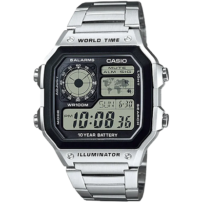 CASIO AE-1200WHD-1A Silver World Time Digital Watch