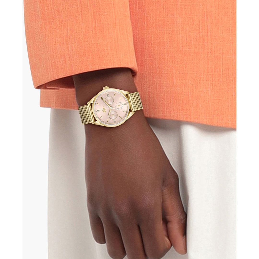 LACOSTE 2001499 GOLDEN STEEL BAND PINK DIAL FOR WOMEN
