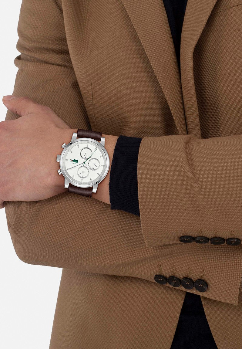 LACOSTE 2011486 BROWN LEATHER BAND WHITE DIAL  FOR MEN