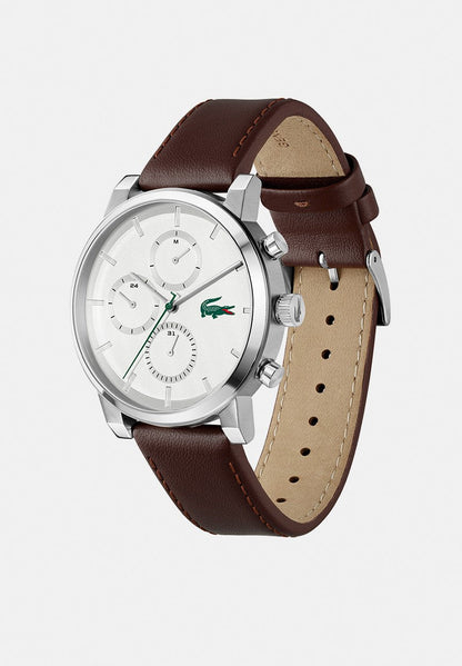LACOSTE 2011486 BROWN LEATHER BAND WHITE DIAL  FOR MEN