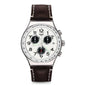 SWATCH YVS432 BROWN LEATHER BAND WHITE DIAL FOR MEN