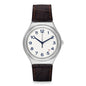 SWATCH YWS416 BROWN LEATHER BAND WHITE DIAL FOR MEN