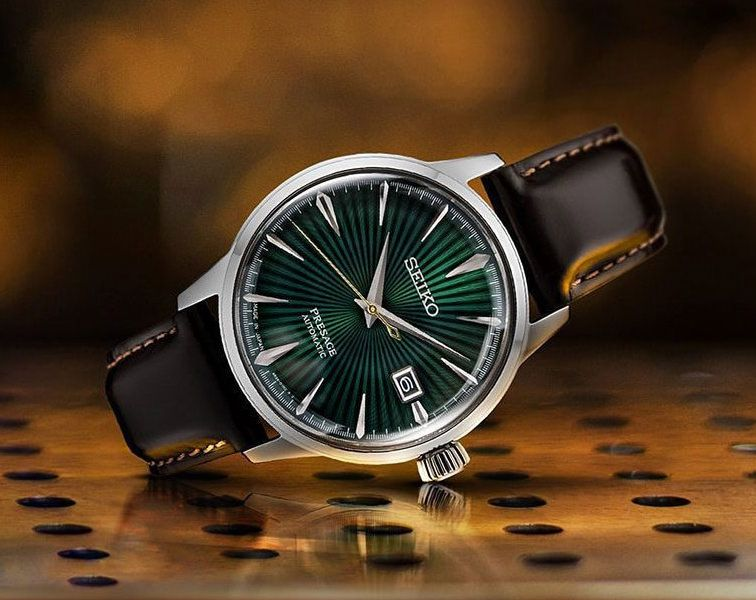 SEIKO SRPD37J1 BROWN LEATHER BAND GREEN DIAL FOR MEN