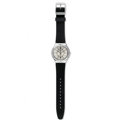 SWATCH YWS406 BLACK RUBBER BAND SILVER DIAL FOR MEN