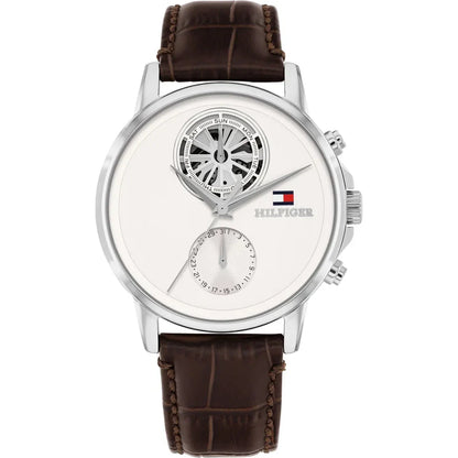 TOMMY HILFIGER 1710746 BROWN LEATHER BAND WHITE DIAL FOR MEN