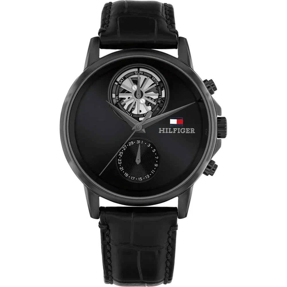 TOMMY HILFIGER 1710748 BLACK LEATHER BAND BLACK DIAL  FOR MEN