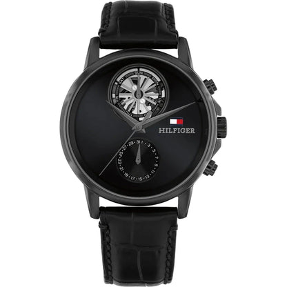 TOMMY HILFIGER 1710748 BLACK LEATHER BAND BLACK DIAL  FOR MEN
