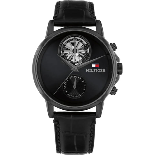 TOMMY HILFIGER 1710748 BLACK LEATHER BAND BLACK DIAL  FOR MEN