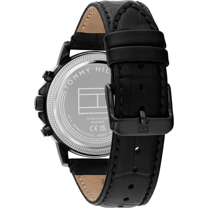 TOMMY HILFIGER 1710748 BLACK LEATHER BAND BLACK DIAL  FOR MEN