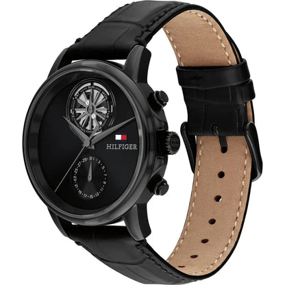 TOMMY HILFIGER 1710748 BLACK LEATHER BAND BLACK DIAL  FOR MEN