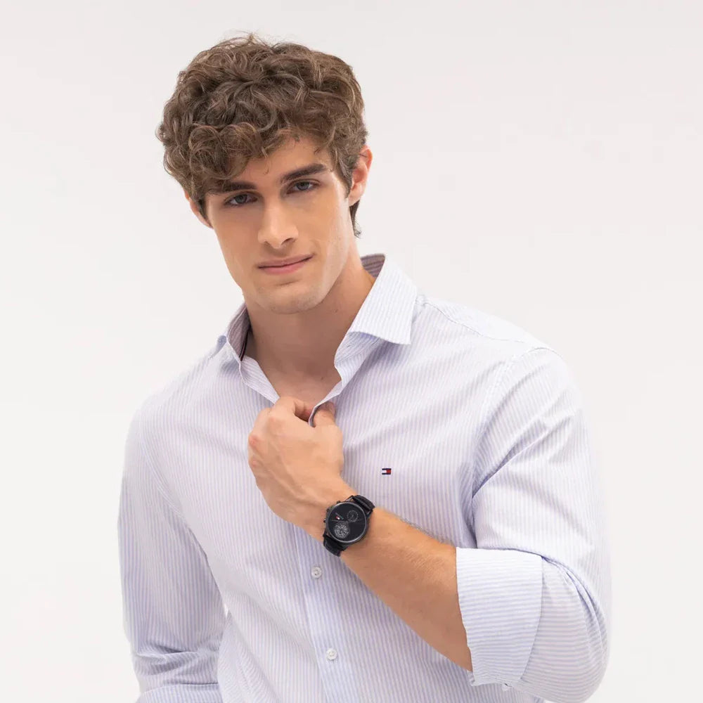 TOMMY HILFIGER 1710748 BLACK LEATHER BAND BLACK DIAL  FOR MEN