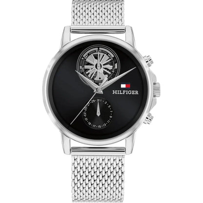 TOMMY HILFIGER 1710749 SILVER STEEL BAND BLACK DIAL  FOR MEN