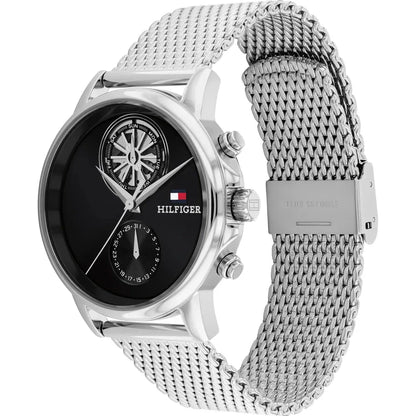 TOMMY HILFIGER 1710749 SILVER STEEL BAND BLACK DIAL  FOR MEN
