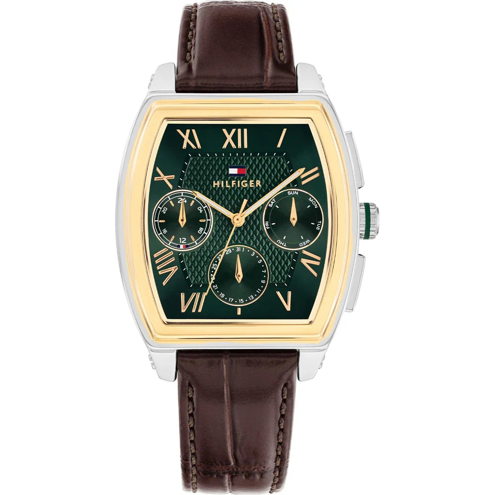 TOMMY HILFIGER 1710762 BROWN LEATHER BAND GREEN DIAL FOR MEN