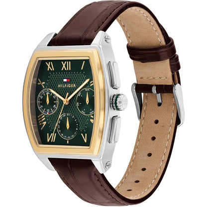 TOMMY HILFIGER 1710762 BROWN LEATHER BAND GREEN DIAL FOR MEN