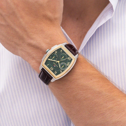 TOMMY HILFIGER 1710762 BROWN LEATHER BAND GREEN DIAL FOR MEN