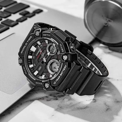 Casio Analog-Digital Black Rubber Black Dial For Men